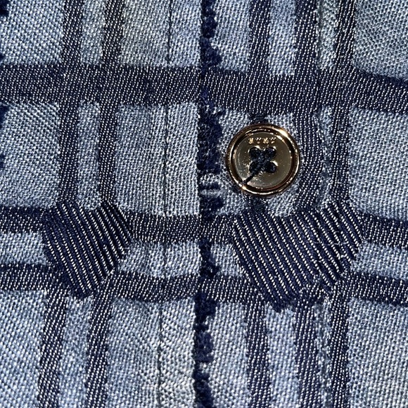 Buru Le V Mod Top Blouse Button Up Back Denim Indigo Hearts Large - Picture 6 of 8